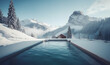 canvas print picture - Wellness Entspannung im warmen Pool im Winter, generative AI