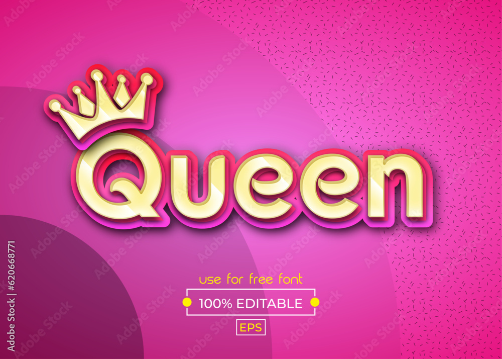 Queen Text Effect Template & editable text effect 3d style Stock Vector ...