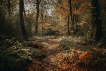 Wall Mural - A stroll in fall through Delamere Woodland, Cheshire. Generative AI