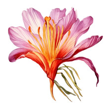 Saffron Flower Watercolor. Illustration AI Generative.