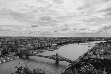 Poster - black and white landscape the Danube River in Budapest