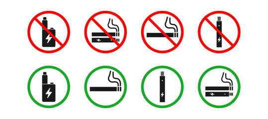 no smoking, no vaping combined sign. allowed smoking, allowed vaping. printable stickers. vector. is