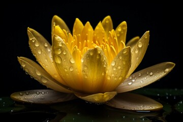 Wall Mural - Fully bloomed yellow water lily on transparent background. Generative AI