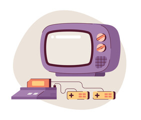 Poster - wireless games controller flat vector spot illustration. tv and joysticks for playing games 2d carto