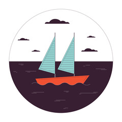 Poster - sailboat on water flat line vector spot illustration. yacht ocean. sea boating 2d cartoon outline ci