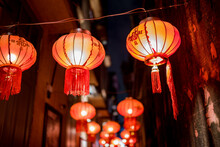 Chinatown Lantern Hanging At Small Street