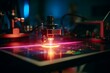 Laser bouncing off optical table in quantum lab B. Generative AI