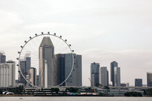 Skyline Of The Singapore Flyer In The Bay