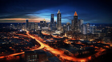 Drone Photo Of Atlanta Georgia City At Night Long Exposure For Traffic Blur Taken With DJI Mini 3 Pro