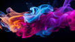 © Popovo - Abstract photograph of a singular intricately flowing colored smoke stream against a synth wave background. In the style of futuristic computer screen backgrounds. Generative AI