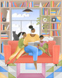© Ivan Haidutski/Stocksy - Multiracial family -mom teen girl,kid boy son reading together at home
