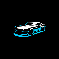 muscle car vector blue and white in black background. use for car logo