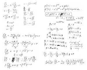 handwritten mathematical equations isolated on transparent background