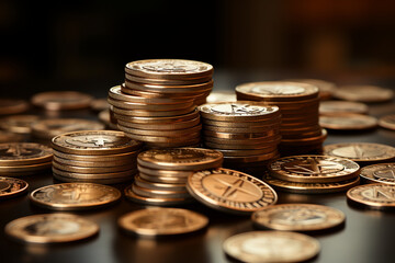 Bank symbol with coin stack representing banking, interest rates, inflation Generative AI