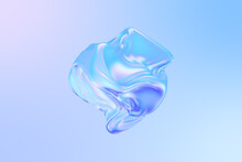 3D Abstract Iridescent Liquid Shape With Waving Smooth Ripples.