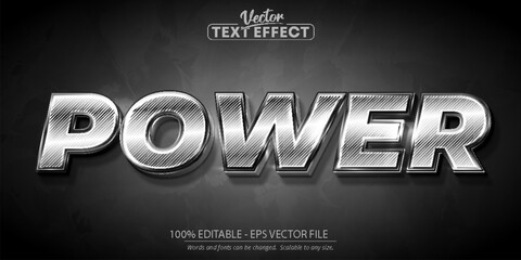 Wall Mural - Power text, shiny silver color style editable text effect