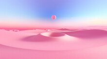 Abstract Fantastic Background. Surreal Fantasy Landscape. Pink Desert With Blue Sky And White Clouds. Modern Minimal Wallpaper. Generative AI.