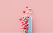 © Pixel Stories/Stocksy - Pink heart balloons coming out of door. Valentine's day love concept
