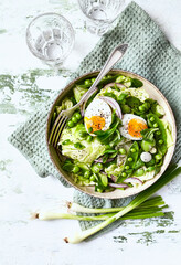 Poster - Salad of green vegetables and eggs. Healthy lifestyle diet. Copy space