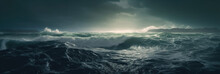 Panoramic View Of A Serene Landscape With A Large Body Of Water And Rolling Waves Created With Generative AI Technology