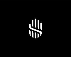 Poster - abstract hand palm logo design template. minimalistic gesture no stop sign symbol. black and white s