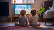 deux bébés installés devant la télévision pour dénoncer les écrans trop jeune