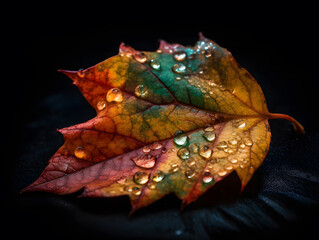Wall Mural - autumn leaf on black background