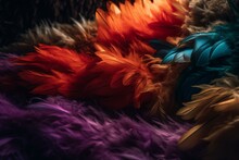 Soft, Colorful Feathers And Fur In An Abstract Fantasy Setting. Generative AI