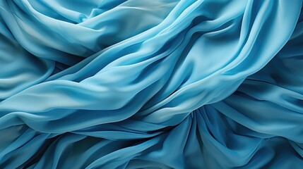 Wall Mural - Blue silky background with folds. Natural blue transparent textile. Ai generated. folded pleats.