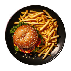 Wall Mural - Delicious Hamburger and French Fries Isolated on a Tranparent Background
