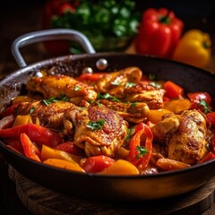 Wall Mural - Poulet Basquaise with vibrant colors of bell peppers and tomatoes