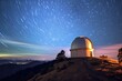 High in the mountains, an observatory dome stands against a starry night sky. Generative AI