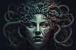 Petrifying gaze Medusa head close up