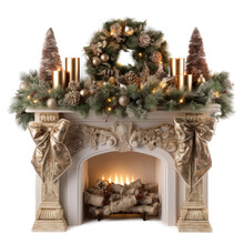 Fireplace Mantel Decor, Christmas Themed, Isolated On Transparent Background, PNG