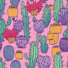 Sticker - Seamless Colorful Cactus Pattern.

Seamless pattern of Cactus in colorful style. Add color to your digital project with our pattern!