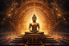  Golden Buddha And Lotus Meditation Icon, Generative AI