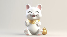 3d Maneki Neko Ceramic Japanese Lucky Cat Isolated On White Background. Cute Oriental Feline Figure With Raised Paw For Attracting Money And Luck Isolated. Traditional Asian Toy Symbol. Generative AI