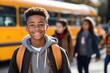 © Adriana - School Bus African American teenage boy Student After Getting Off Of Bus.