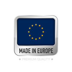 Poster - Made in Europe label. Flat isolated stamp made in EU. 100 percent quality. Quality assurance concept. Vector illustration.