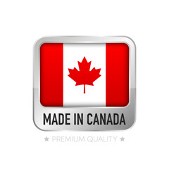 Poster - Made in Canada label. Flat isolated stamp made in Canada. 100 percent quality. Quality assurance concept. Vector illustration.