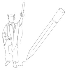 Poster - One continuous line of university student graduation event drawn by with felt tip pen. Thin Line Education Illustration vector concept. Contour Drawing Creative ideas.