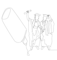 Poster - One continuous line of university student graduation event drawn by with felt tip pen. Thin Line Education Illustration vector concept. Contour Drawing Creative ideas.