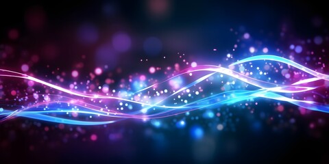 Wall Mural - abstract background with pink blue glowing neon lines and bokeh lights. data transfer concept. digit