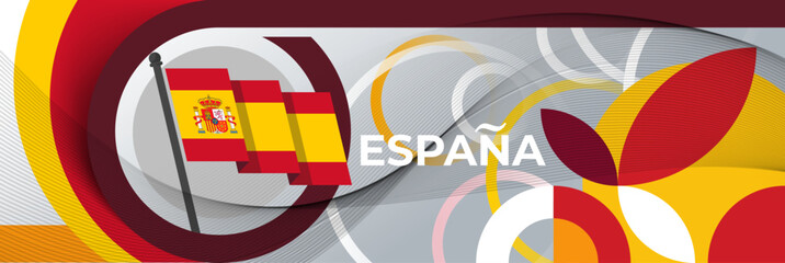 Wall Mural - Spain national day banner for España , Espana or Espania with abstract retro modern geometric design. Flag of Spain with red yellow color corporate business theme. Barcelona and Madrid background.