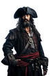 © alexkoral - man is an old bearded pirate in a hat on a white isolated background. Generative AI illustration