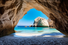 View Of The Paradise Beach On The Aegean Coast Of Greece Cave In The Sea Photography