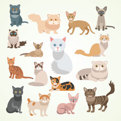  cat breed set cute cat sitting cartoon vector icon illustration. animal nature icon concept isolated premium vector flat cartoon style