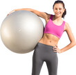 Digital png photo of caucasian woman with ball wearing sports clothes on transparent background