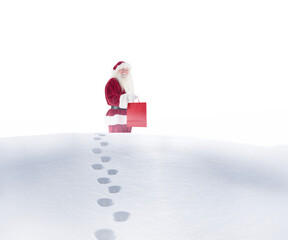 Canvas Print - Digital png photo of caucasian santa claus walking with gift on transparent background