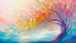Beautiful willow tree in the wind. Abstract impressionism. Smooth wavy segments, harmonious waves, vibrant pastel color. Render 3d mosaic painting